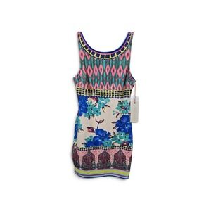 Peachpuff Mixed Print Floral Geometric Paisley Mini Dress Sleeveless NWT  0380